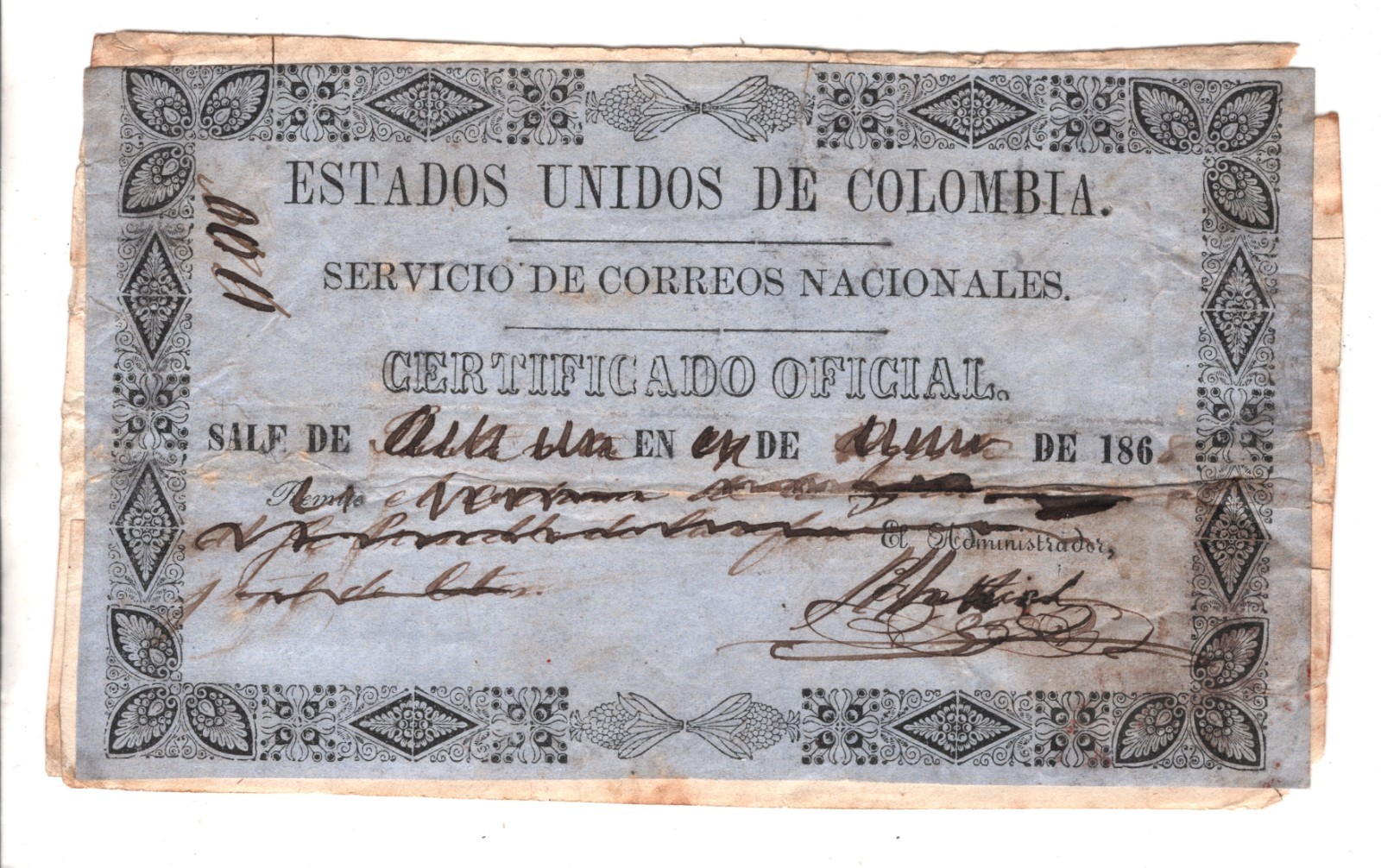 COLOMBIA Cover CUBIERTA *FIRST OFFICIAL ISSUE* Used 1867 Rare {Moorhouse}WT86