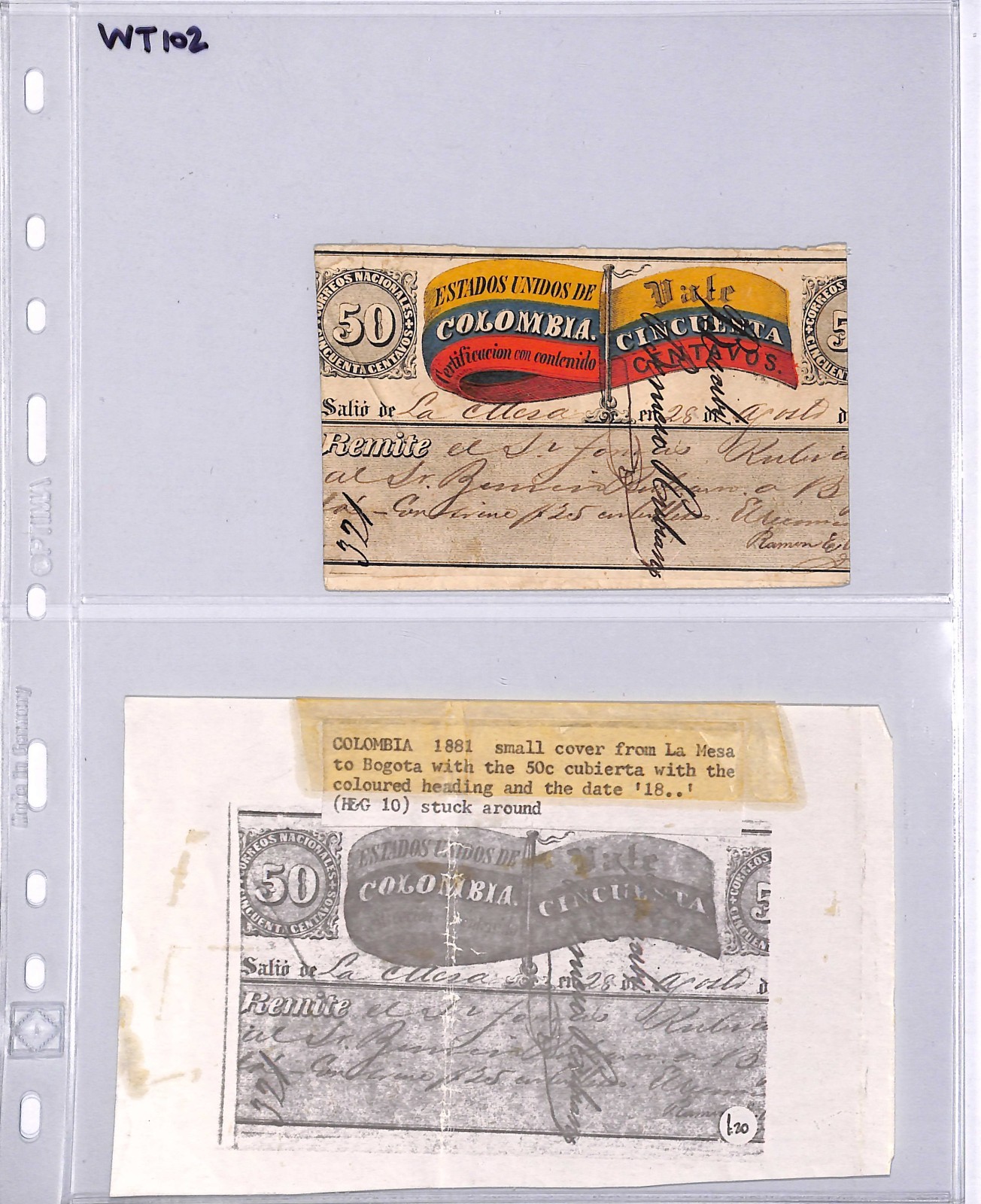 COLOMBIA Cover *FLAG* 50c CUBIERTA La Mesa 1881 Stationery #G7 {Moorhouse}WT102 - Image 7