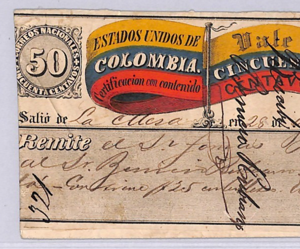 COLOMBIA Cover *FLAG* 50c CUBIERTA La Mesa 1881 Stationery #G7 {Moorhouse}WT102