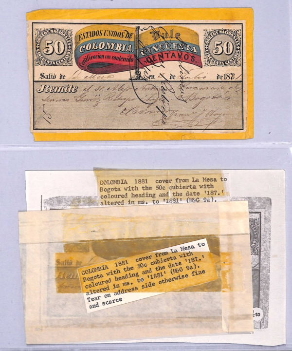 COLOMBIA Cover *FLAG* 50c CUBIERTA Used 1881 La Mesa Stationery {Moorhouse}WT92 - Image 5