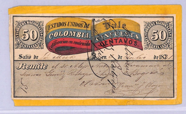 COLOMBIA Cover *FLAG* 50c CUBIERTA Used 1881 La Mesa Stationery {Moorhouse}WT92
