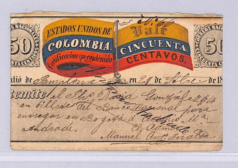 COLOMBIA Cover *FLAG* 50c CUBIERTA Used 1886 Pamplona {Moorhouse}WT103