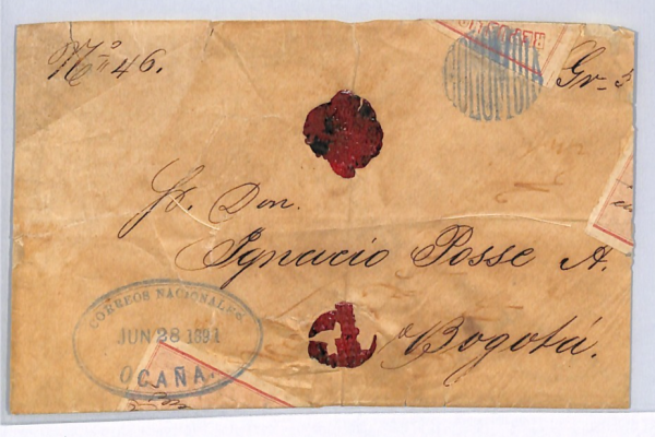 COLOMBIA Cover Registered CUBIERTA Used 1891 Ocana Bogota 50c Stationery WX14 - Image 3