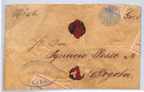 COLOMBIA Cover Registered CUBIERTA Used 1891 Ocana Bogota 50c Stationery WX14 - Image 6