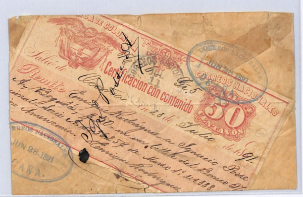 COLOMBIA Cover Registered CUBIERTA Used 1891 Ocana Bogota 50c Stationery WX14 - Image 7