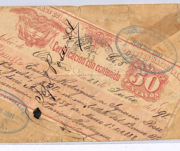 COLOMBIA Cover Registered CUBIERTA Used 1891 Ocana Bogota 50c Stationery WX14