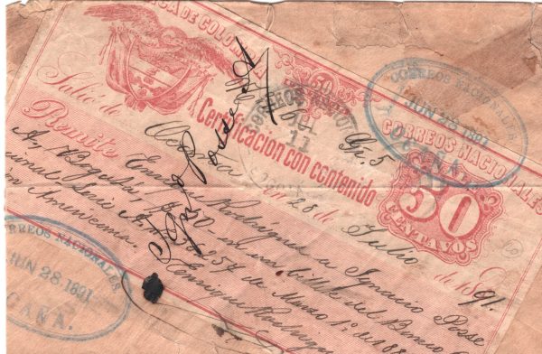 COLOMBIA Cover Registered CUBIERTA Used 1891 Ocana Bogota 50c Stationery WX14 - Image 8