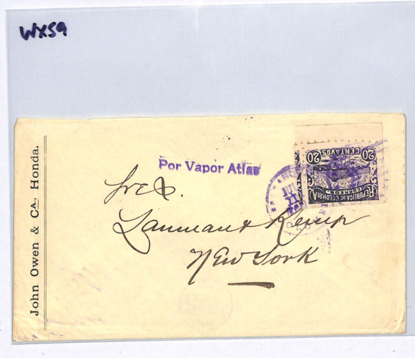 COLOMBIA Maritime 20c Cover *POR VAPOR ATLAS* Cachet SHIP 1903 USA New York WX59 - Image 12