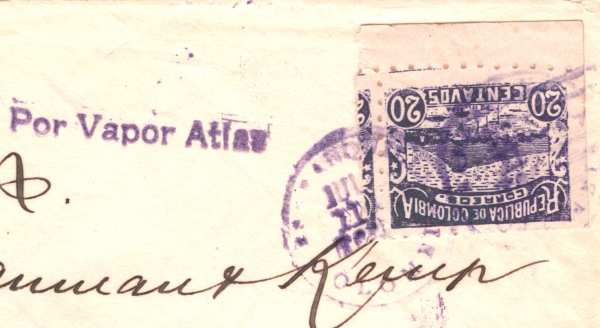 COLOMBIA Maritime 20c Cover *POR VAPOR ATLAS* Cachet SHIP 1903 USA New York WX59 - Image 9