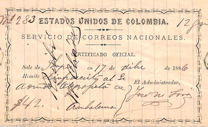 COLOMBIA Official CUBIERTA 1886 Insured Letter Stationery *UNLISTED TYPE* WZ351 - Image 6