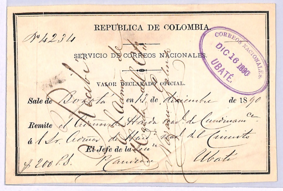 COLOMBIA Official CUBIERTA 1890 Insured Letter Stationery #GO28 Cat $200 WZ331 - Image 3