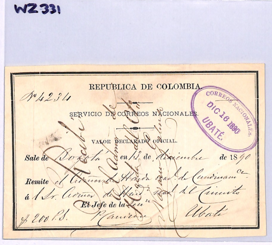 COLOMBIA Official CUBIERTA 1890 Insured Letter Stationery #GO28 Cat $200 WZ331 - Image 5