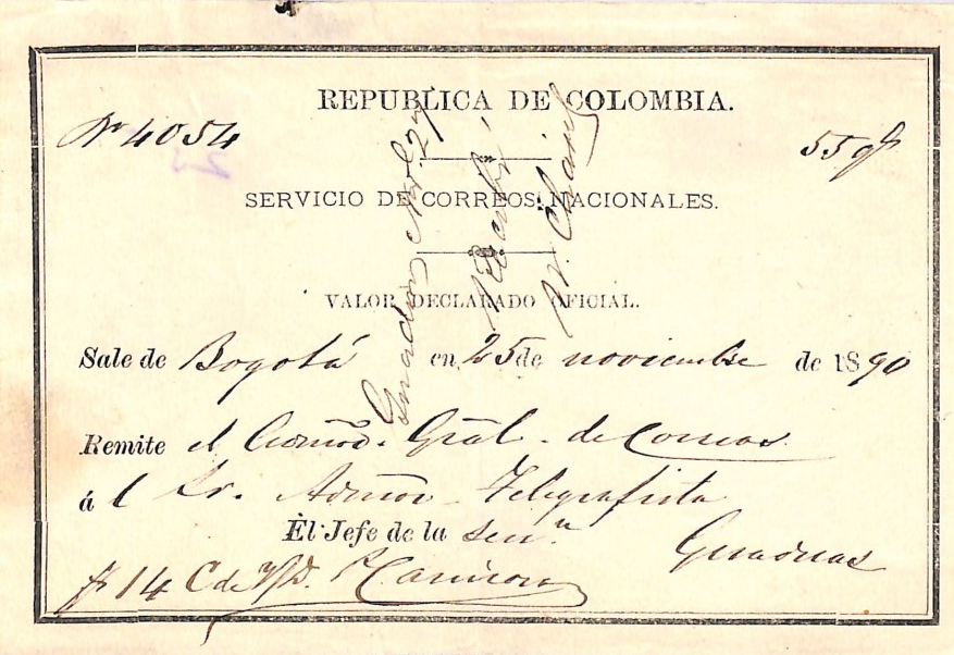 COLOMBIA Official CUBIERTA 1890 Insured Letter Stationery #GO28 Cat $200 WZ332 - Image 6