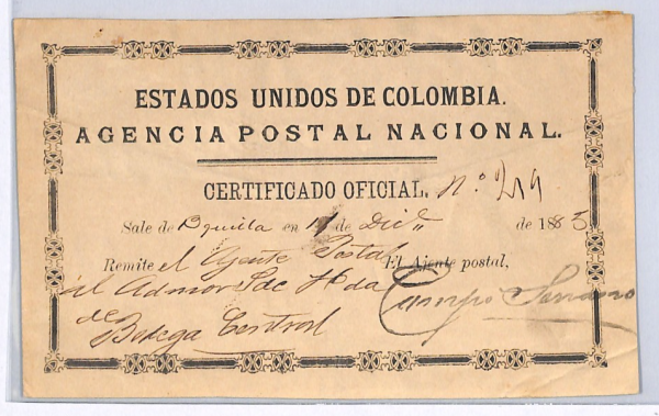 COLOMBIA Official CUBIERTA Insured Letter 1885 B'quilla *UNRECORDED TYPE* WX47