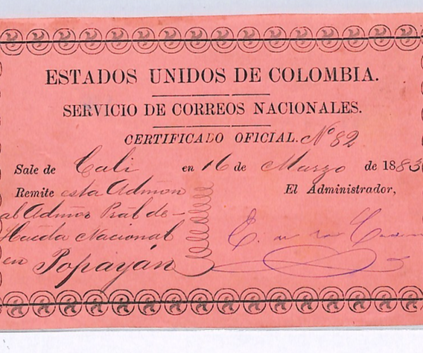 COLOMBIA Official CUBIERTA Used 1883 Cali *UNRECORDED PINK PAPER* Variety WX37
