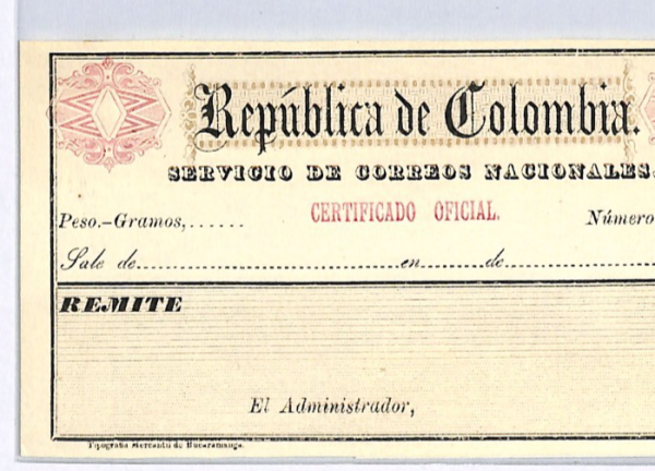 COLOMBIA *Republica* (BUCARAMANGA) Insured Letter Stamp CUBIERTA Stationery WX92