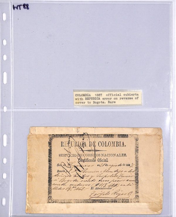 COLOMBIA (SAGAMOSO) Cover CUBIERTA Error *REPUBICA* 1887 Rare {Moorhouse}WT88 - Image 10