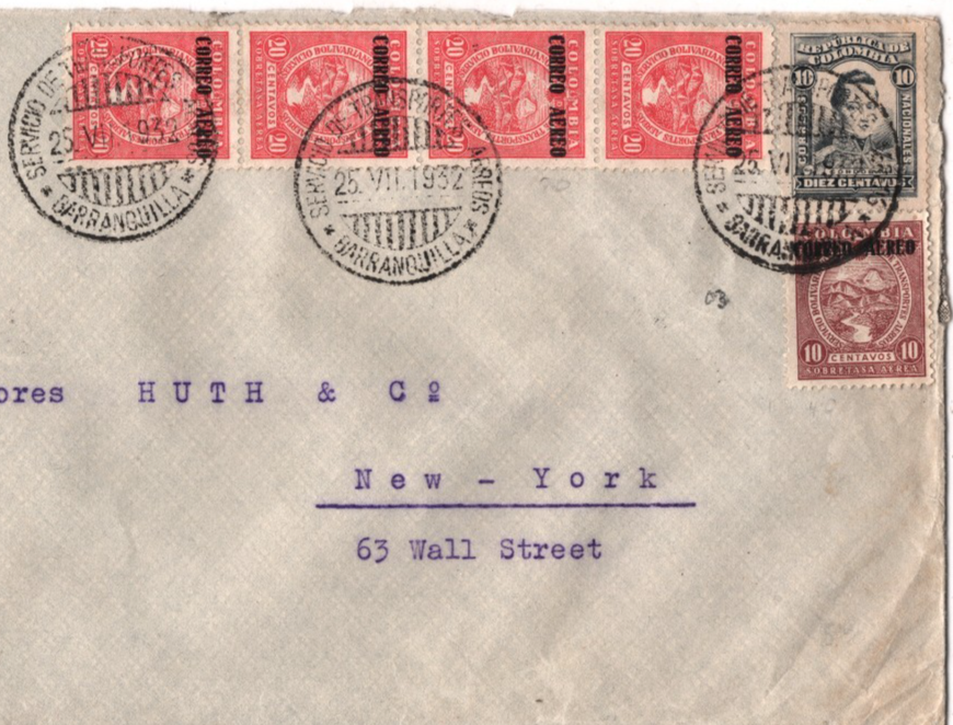 COLOMBIA *SCADTA* Air Mail Cover Barranquilla 1932 USA New York {samwells}WT5