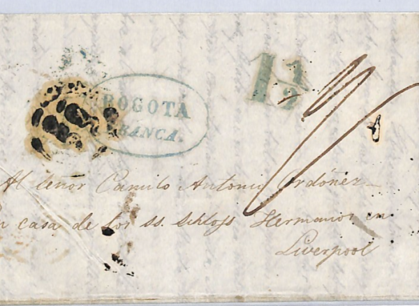 COLOMBIA Transatlantic Cover *BOGOTA/FRANCA* Blue Oval 1850 Liverpool SHIP WX56 - Image 3