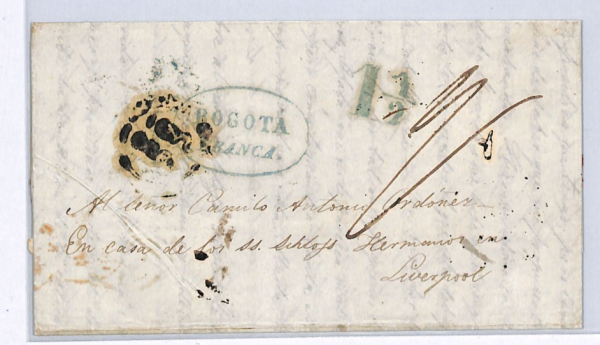 COLOMBIA Transatlantic Cover *BOGOTA/FRANCA* Blue Oval 1850 Liverpool SHIP WX56 - Image 4