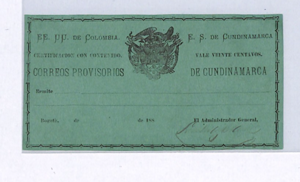 COLOMBIA/*CUNDIMARCA* 20c CUBIERTA (1883) Insured Letter Stamp Stationery WX76 - Image 3