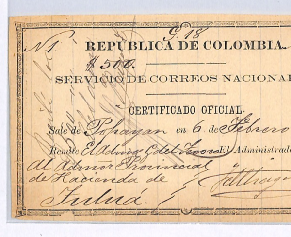 COLOMBIA/*POPAYAN* Issue CUBIERTA Insured Letter Stamp 1888 Stationery GO21 WX41 - Image 4
