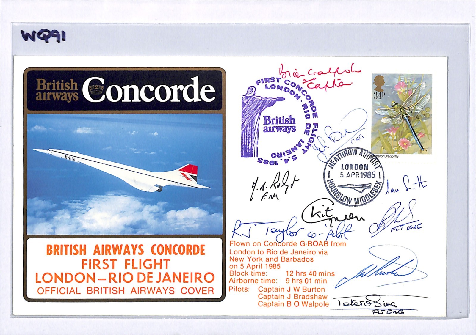 CONCORDE GB-BRAZIL FIRST FLIGHT Air Mail 1985 PILOT +CREW SIGNED London-Rio WQ91 - Image 4
