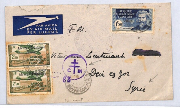 CONGO AEF WW2 France *LIBRE* Cover FREE FRENCH Censor 1942 Military LEVANT YS334 - Image 3