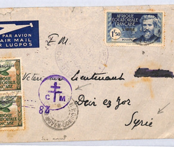 CONGO AEF WW2 France *LIBRE* Cover FREE FRENCH Censor 1942 Military LEVANT YS334 - Image 5