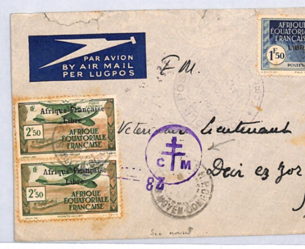 CONGO AEF WW2 France *LIBRE* Cover FREE FRENCH Censor 1942 Military LEVANT YS334