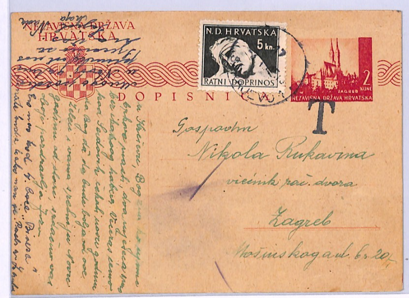 CROATIA NDH WW2 5k Uprated 2k Stationery Card *Sarajevo* TAXE 1944 Zagreb XV238 - Image 8