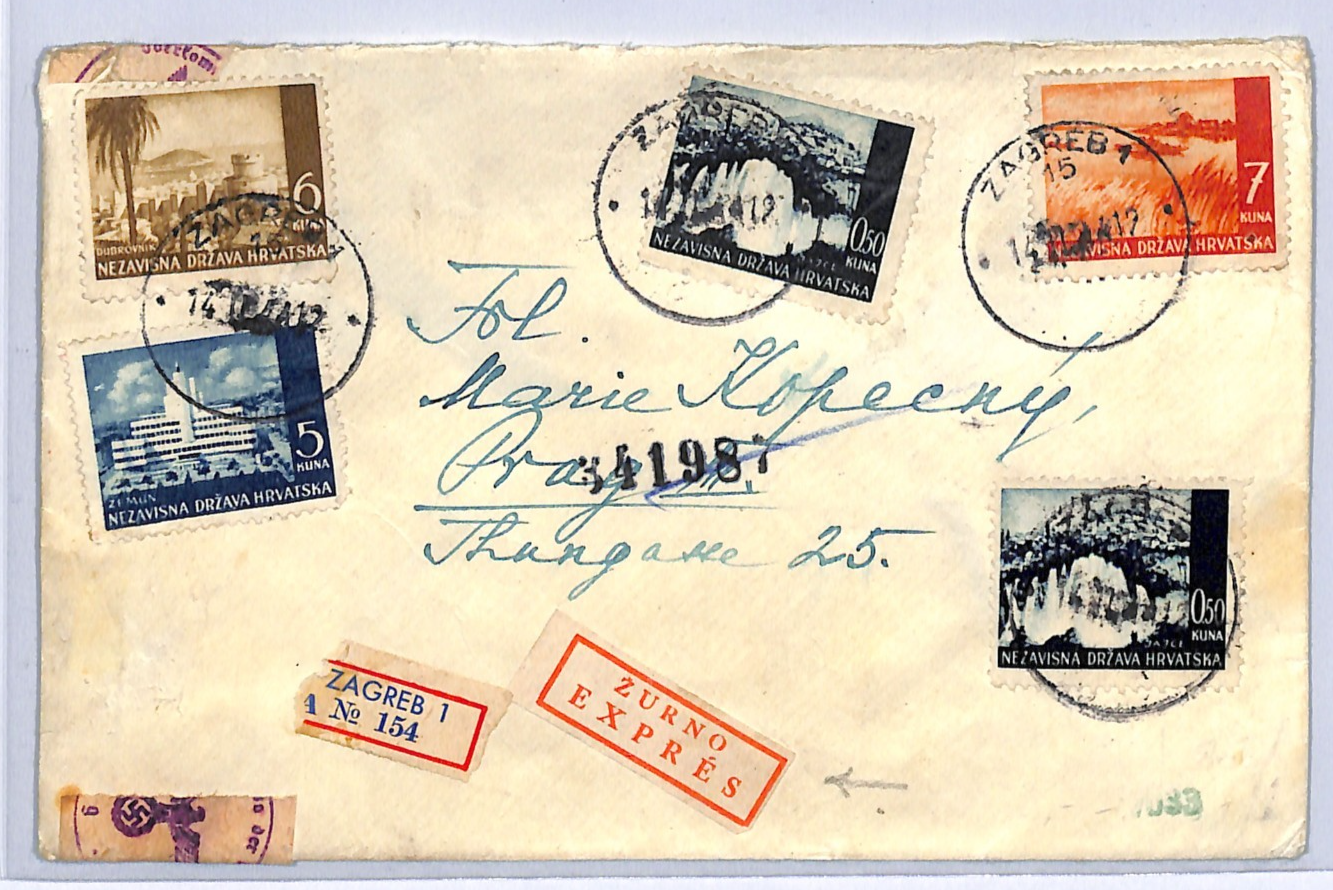 CROATIA NDH WW2 Cover EXPRESS Zagreb Registered Bohemia Prague Censor 1941? WG2 - Image 3