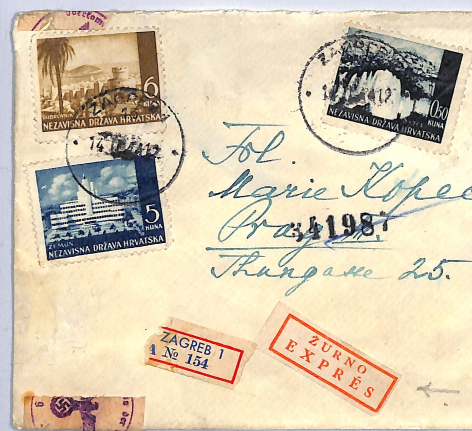 CROATIA NDH WW2 Cover EXPRESS Zagreb Registered Bohemia Prague Censor 1941? WG2 - Image 4
