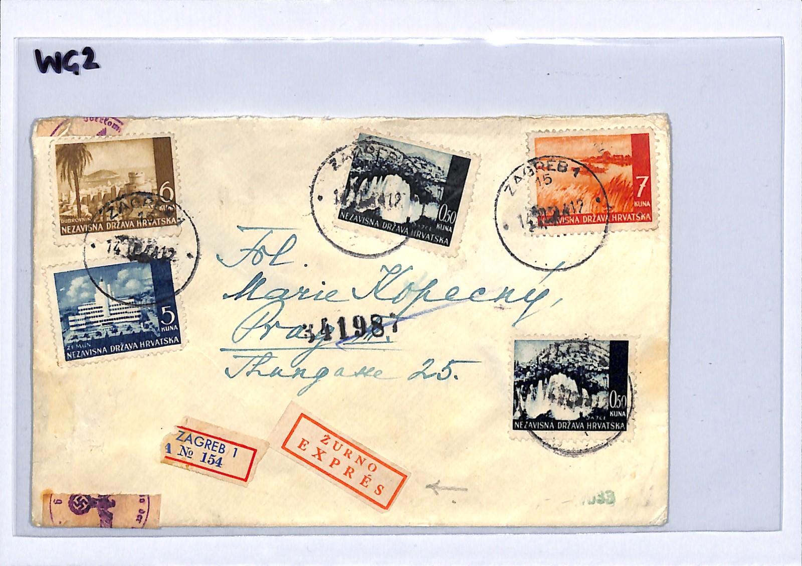 CROATIA NDH WW2 Cover EXPRESS Zagreb Registered Bohemia Prague Censor 1941? WG2 - Image 6