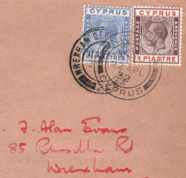 CYPRUS Air Mail KGV Cover *IMPERIAL FIRST FLIGHT* Nicosia 1932 Wrexham Wales KA6 - Image 3