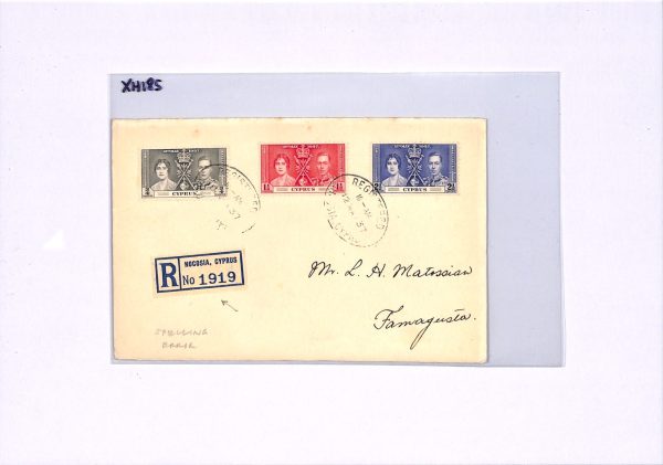 CYPRUS FDC 1937 KGVI Coronation *NOCOSIA* SPELLING ERROR Registered Label XH185 - Image 5