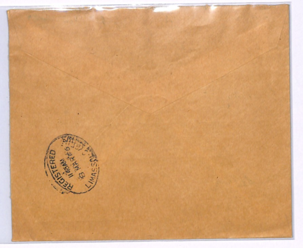 CYPRUS KGVI Cover 3-COLOUR FRANKING Larnaca 1946 Reg OTTOMAN BANK Limassol XH186 - Image 4