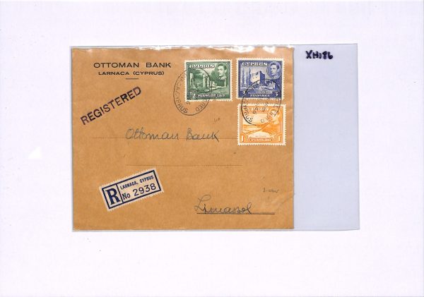 CYPRUS KGVI Cover 3-COLOUR FRANKING Larnaca 1946 Reg OTTOMAN BANK Limassol XH186 - Image 5