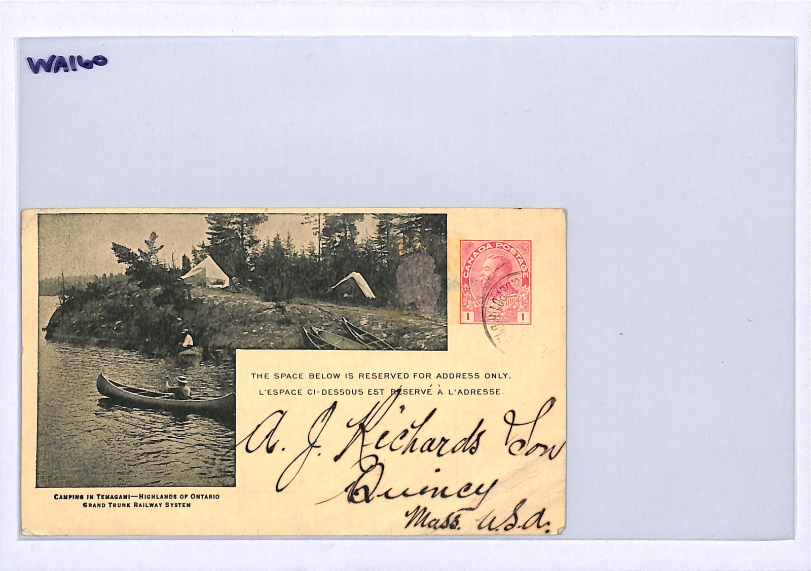 Canada GRAND TRUNK RAILWAY KGV Card CANOE & *CAMPING* 1915 Depot Harbour WA160 - Image 4