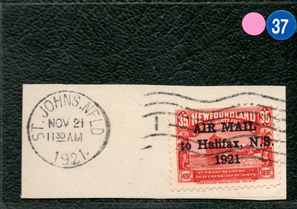 NEWFOUNDLAND SG.148g 35c AIR MAIL 1921 Overprint Piece Cat £150 Canada PIBLUE37 - Image 4