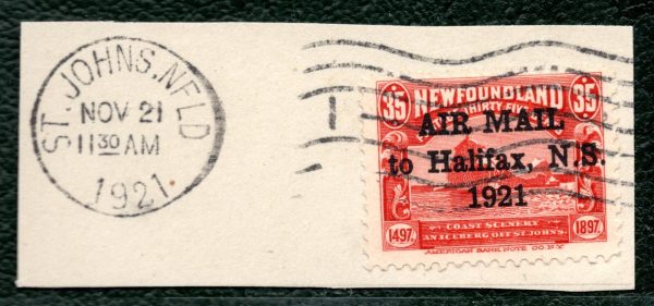NEWFOUNDLAND SG.148g 35c AIR MAIL 1921 Overprint Piece Cat £150 Canada PIBLUE37 - Image 5
