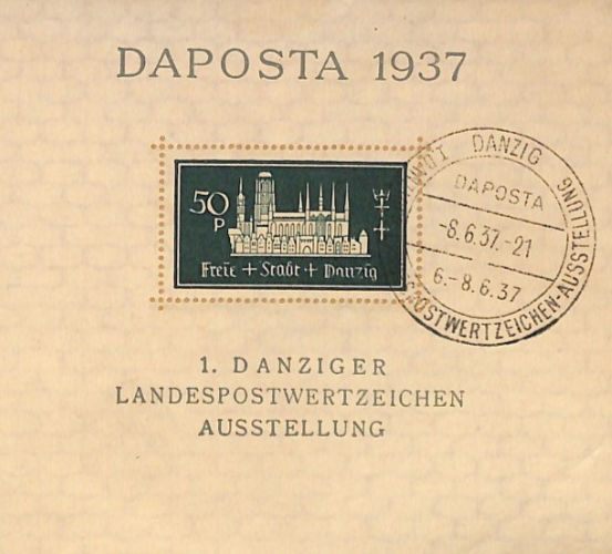 DANZIG FREIE STADT (Poland) Cover 1937 *DAPOSTA* Exhibition 50pf Mini-Sheet ZM92 - Image 4