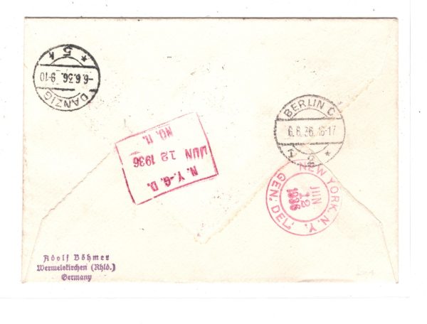 DANZIG (Poland) Air Mail Cover CATAPULT MAIL Ship BREMEN Germany 1936 USA KZ264 - Image 4