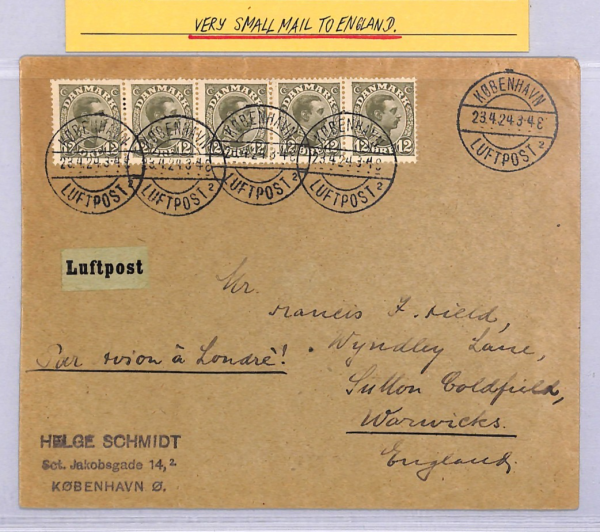 DENMARK Air 1924 Cover FIRST FLIGHT-London 12o STRIP {Illustrated *Luning*}WT64 - Image 6