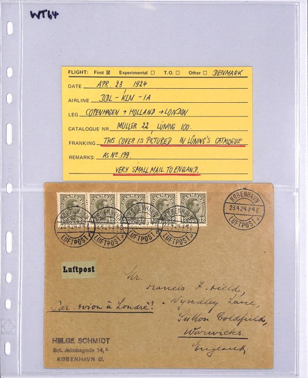 DENMARK Air 1924 Cover FIRST FLIGHT-London 12o STRIP {Illustrated *Luning*}WT64 - Image 7