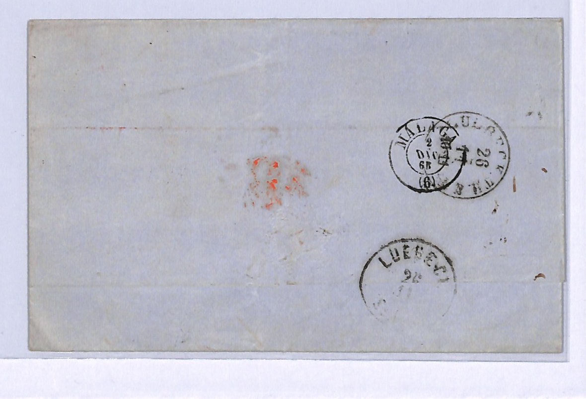DENMARK Cover Copenhagen 1865 Malaga *SPAN/PREUS* Transit RED *36* CHARGE WO92 - Image 5
