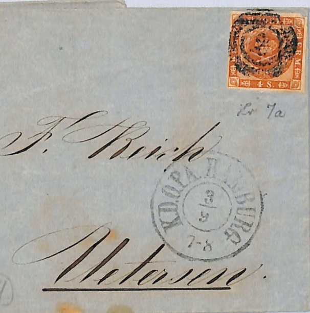 DENMARK PO ABROAD HAMBURG (Germany) AGENCY *2* NUMERAL Cover 1859 Uetersen WH331 - Image 3