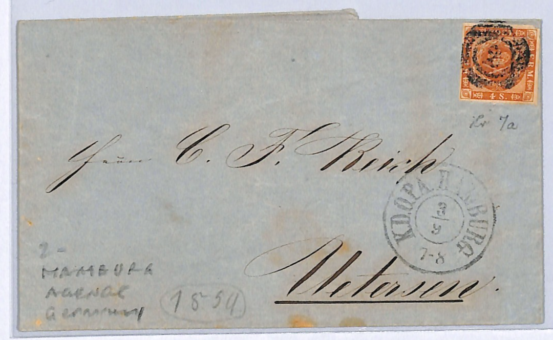 DENMARK PO ABROAD HAMBURG (Germany) AGENCY *2* NUMERAL Cover 1859 Uetersen WH331 - Image 4