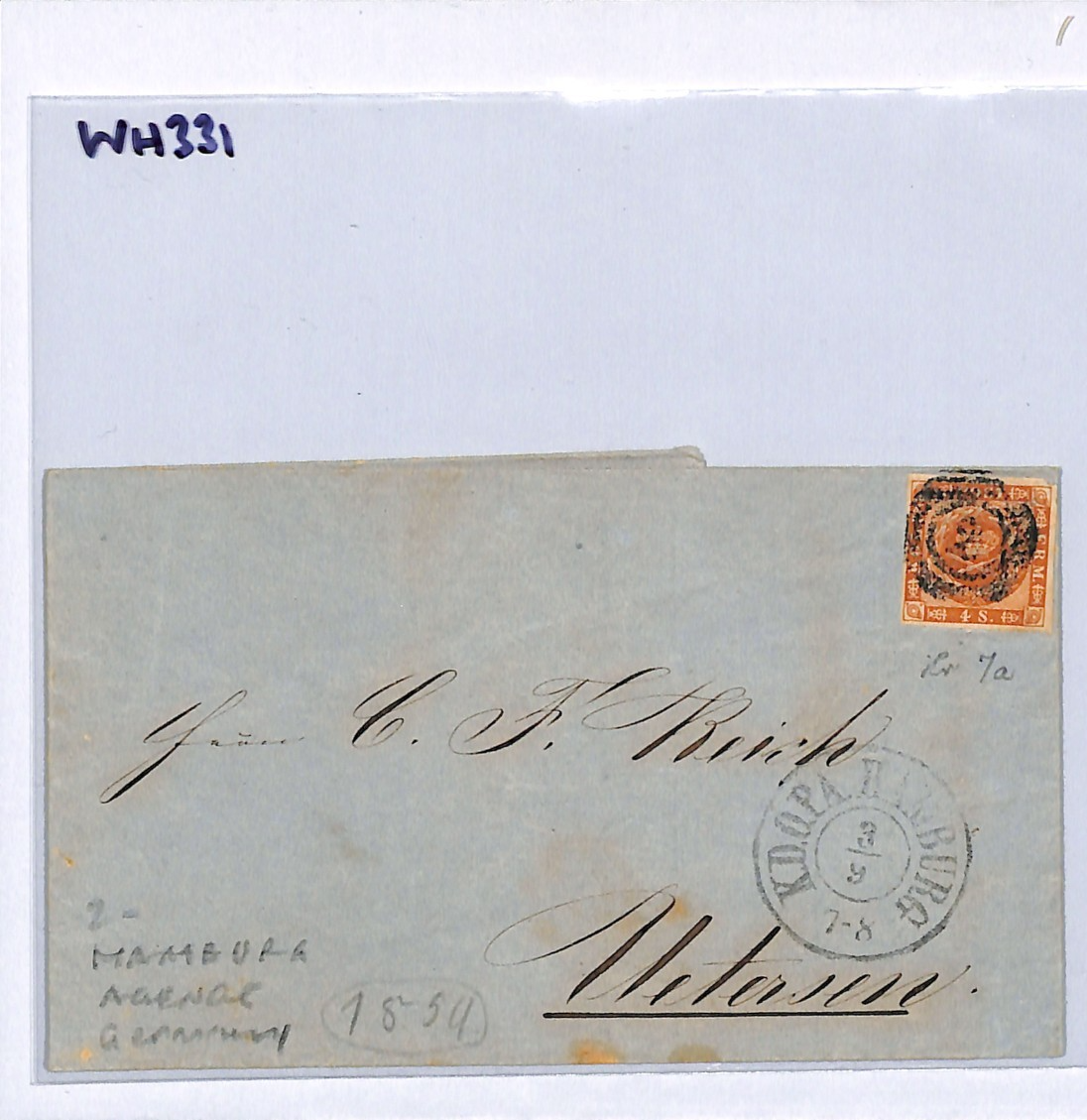 DENMARK PO ABROAD HAMBURG (Germany) AGENCY *2* NUMERAL Cover 1859 Uetersen WH331 - Image 8