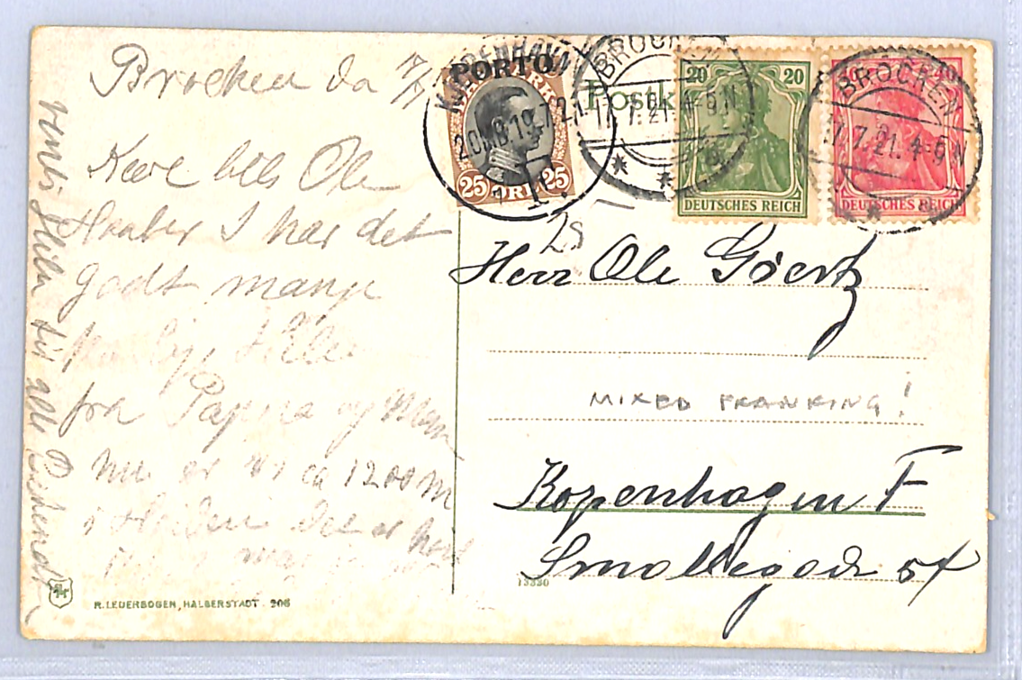 DENMARK POSTAGE DUE 25o *PORTO* Overprint July 1921 Germany Underpaid Card WH342 - Image 5